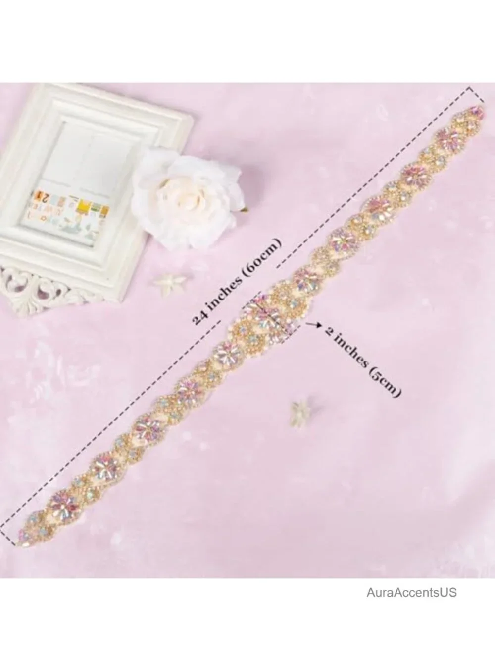 Rhinestone Wedding Belt Sash with Applique Bridal Dress Accessory